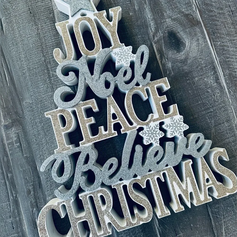 Christmas Tree Cutout Festive Glitter Decor Sign